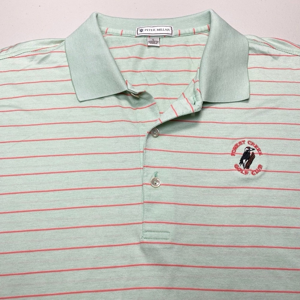 Forest Creek Golf Peter Millar Polo L Mens Cotton Sea Green Horizontal Stripe